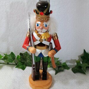 EUC: Nutcracker Approx 9"  Red, Green & Gold German Style Decorative Soldier
